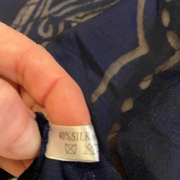 Scarf Velvet Devore Ornate Blue and Black Scarf Fine Silk Viscose Burnt Out NWOT - Picture 8 of 10